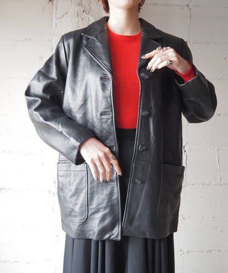 Open Collar Leather Jacket BK