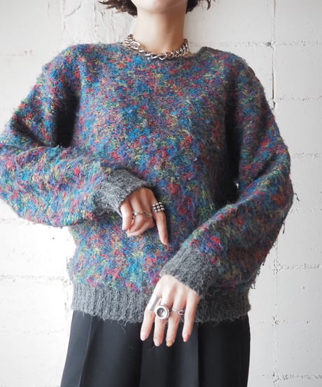Shoulder Button Mix Color Mohair Knit BLPIOR