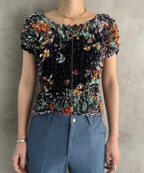 Pattern Popcorn Short Sleeve Tops NV