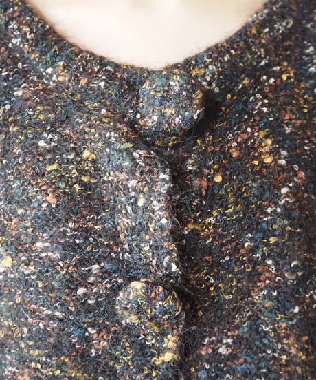 Mix Color Collarless Knit Cardigan BKGN