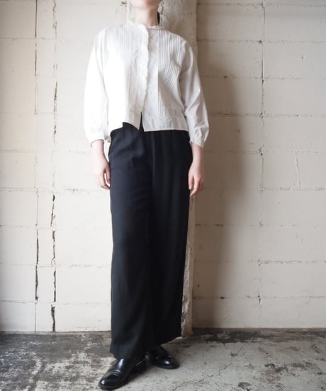 1920-30's Euro Cutwork Pintuck Long Sleeve Cotton Blouse WH