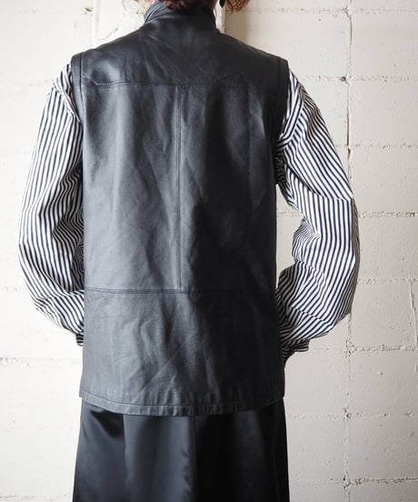 Stand Collar Leather Vest BK