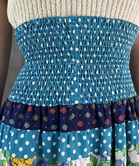 1980's Patchwork  Gather Flared Skirt BLRE