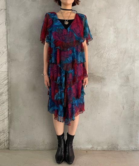 Flower Pattern Tiered Dress BLRD