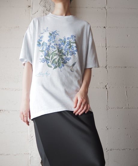 Flower Print Tee WH BL
