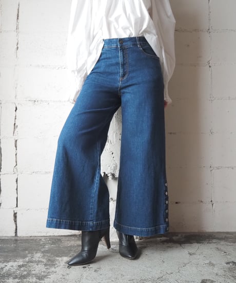 Stella McCartney Button Hem Wide Denim Pants NV