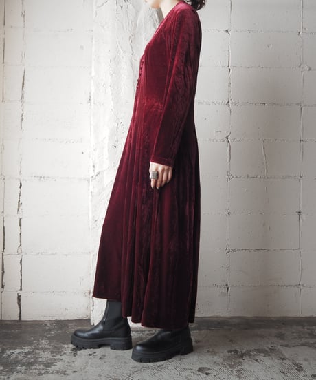 Shawl Collar Many Button Velour Dress BUR