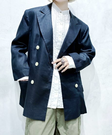 LAUREN Double Breasted Linen Jacket BK