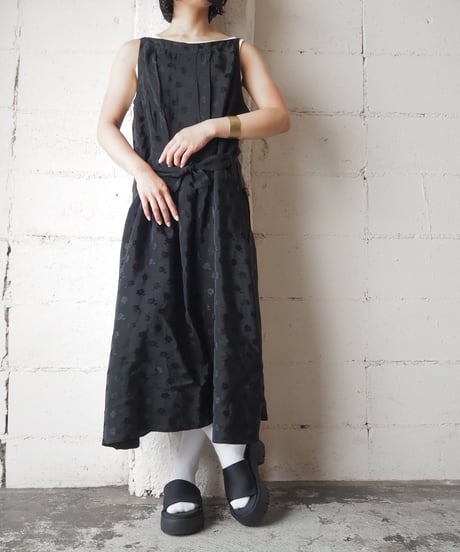 1960's Euro Shadow Flower Pattern Sleeveless Dress BK
