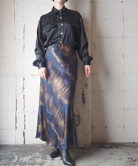 Tie-dye Pattern Satin Long Skirt PUROR