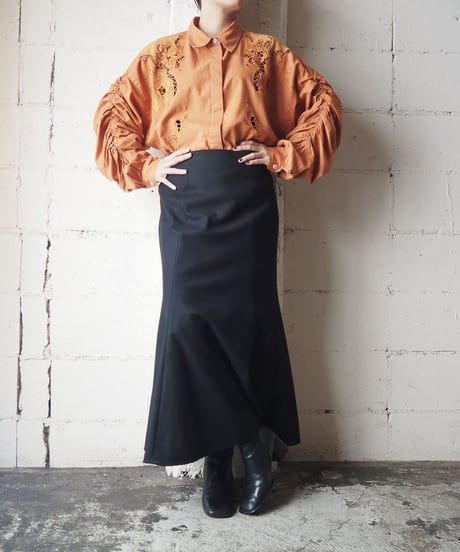 Gather Sleeve Cutwork Shirt OR