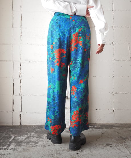 Flower Pattern Tuck Straight Pants GN BL RE