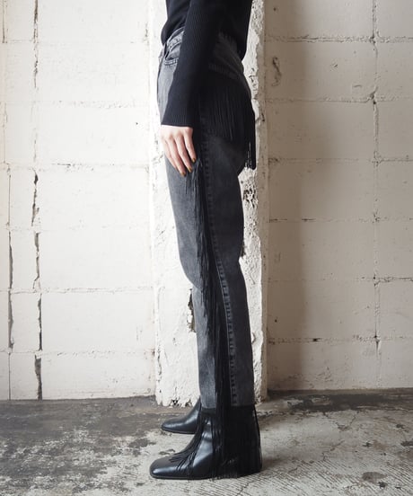 Fringe Black Denim Pants