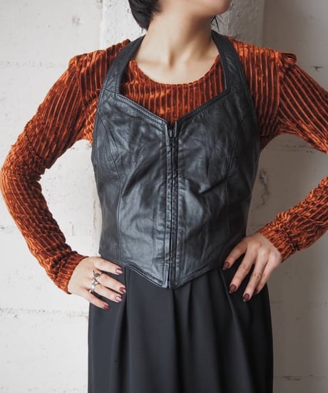 Zip Up Leather Bustier BK