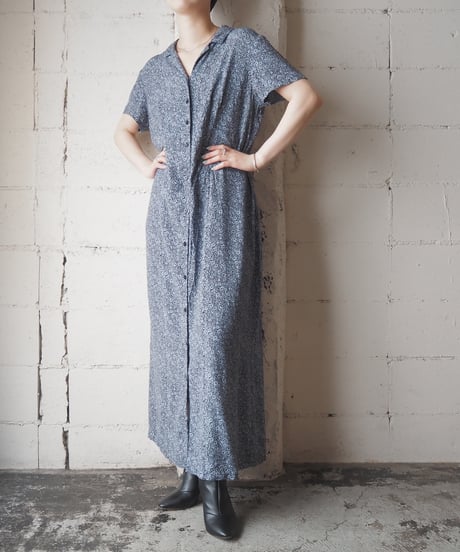 Small Flower Pattern Rayon Shirt Dress NV