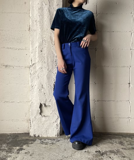 Mock Neck Velour S/S Tops BL