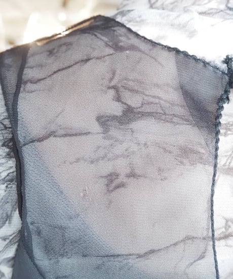 Switching Sheer Sleeveless Dress BLK