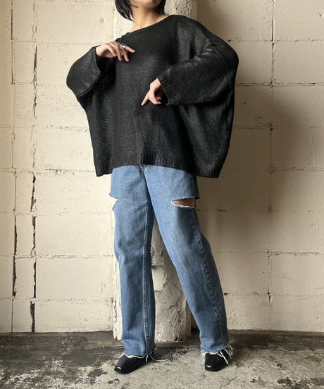Drop Shoulder Mesh Pullover BK