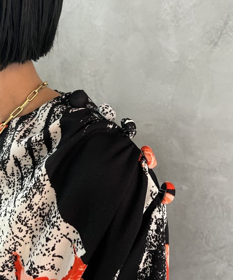 Pattern Shoulder Button Design Dress BKRE
