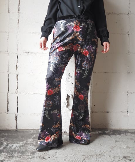 Flower Pattern Velour Pants BK