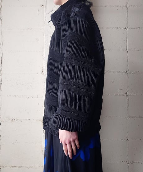 Zip Up Shirring Design Blouson BK