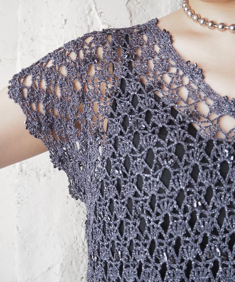 Crochet lame Tops SIL GRY