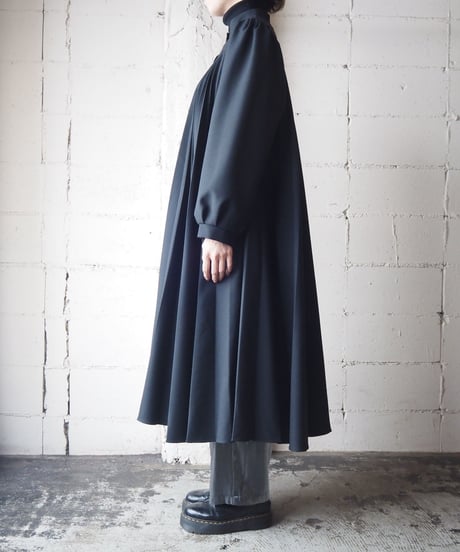 1960's Stand Collar Pleated Dress Coat BK