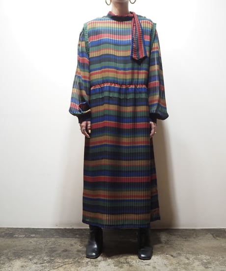 Boe Tie Volume Sleeve Stripe Dress BKRE