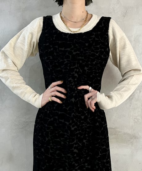 Velour Floral Pattern No Sleeve Dress BK
