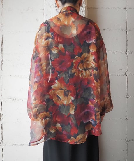 Flower Pattern Sheer Shirt RE YE GN