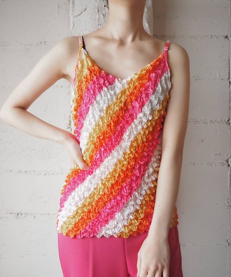 Stripe Popcorn Camisole WH OR PI