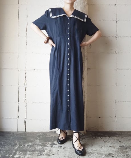 Sailor Collar Linen Dress NV