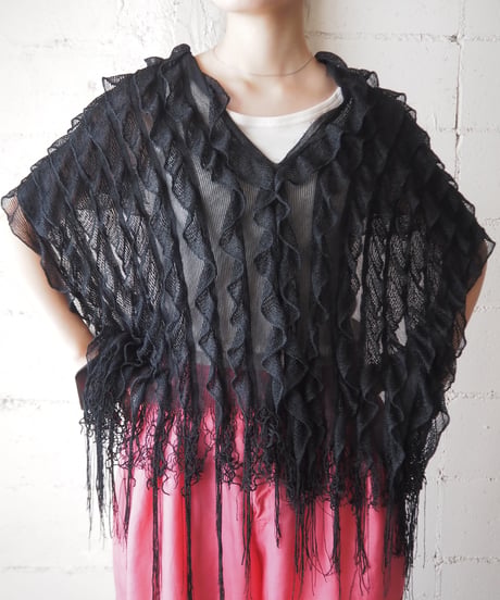 2way Frill Fringe Poncho BK
