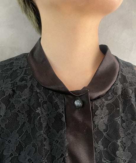 Sheer Flower Lace Shirt BK