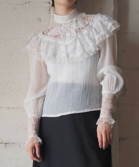 GUNNE SAX Lace Yoke Stand Collar Blouse WH