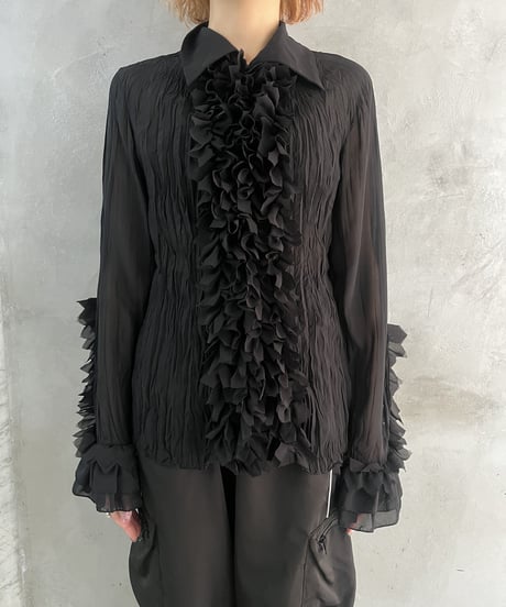 Frill Design Sheer Shirt BK