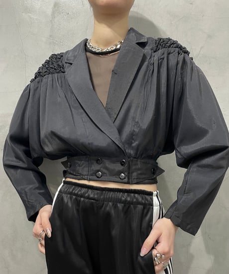 Smocking Shoulder Cropped Jacket BK