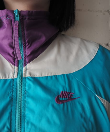 NIKE Stand Collar Nylon Jacket PUR WH GN