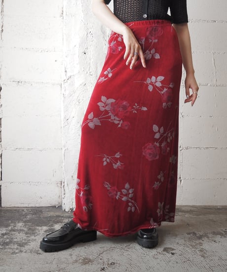 Rose Print Spandex Mix Tight Skirt RE