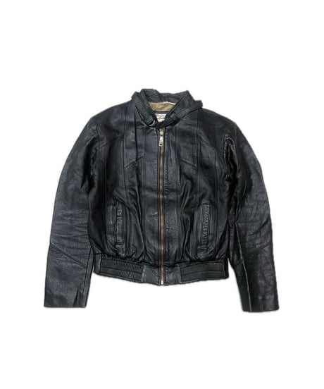 Belt Neck Zipup Leather Jacket BK