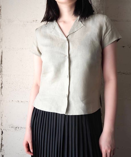 agnès b. Linen Open Collar Short Sleeve Shirt KA
