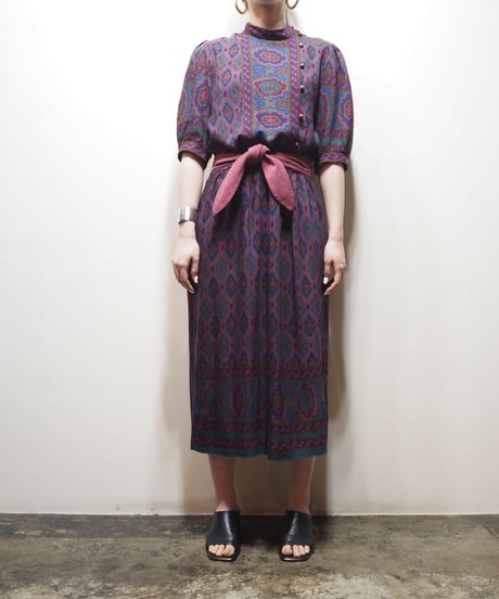 Native Pattern Stand Collar Dress PURGN