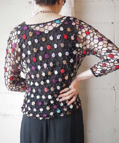 Colorful Crochet×Beads Cardigan BKREPUR