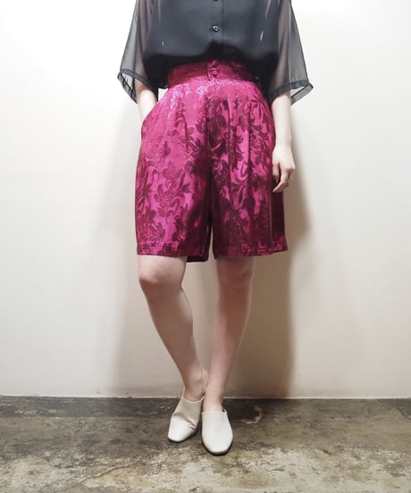 Leaf Pattern Satin Shorts PI