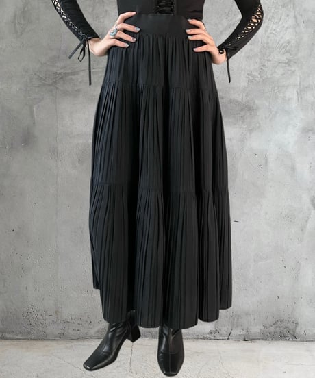Pleated Tiered Skirt BK