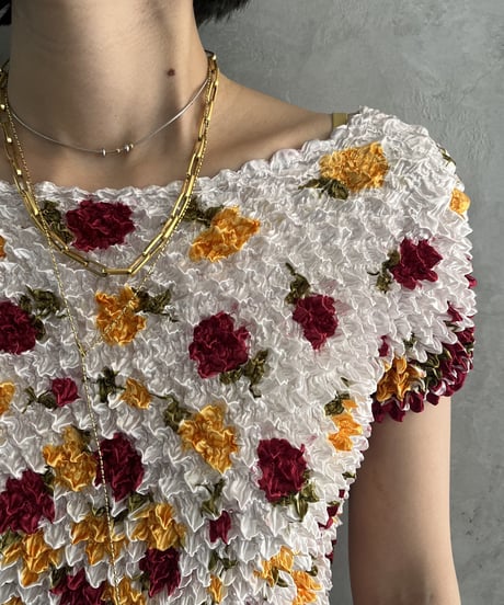 Flower Pattern Popcorn Short Sleeve Blouse  RDYE