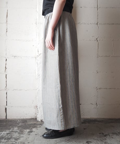 FLAX by Jeanne Engelhart Stripe Linen Long Skirt BL GR