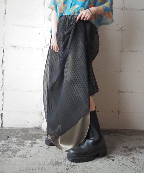 Pleated Sheer Layered Skirt BK YGN