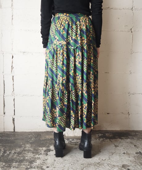 Stripe × Small Pattern Tiered Skirt NVGN
