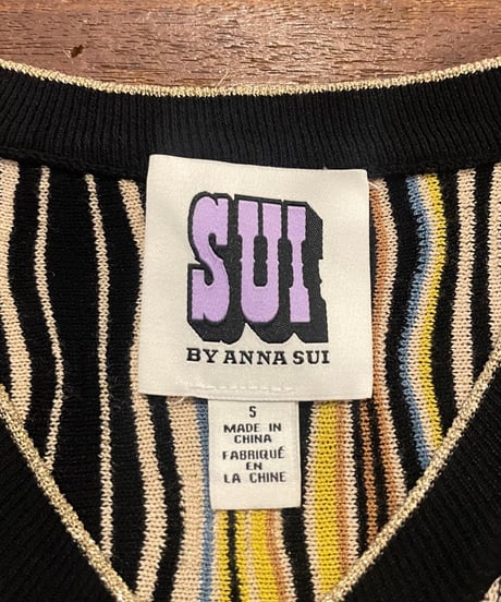 SUI BY ANNA SUI Stripe Collarless Cardigan BKYE